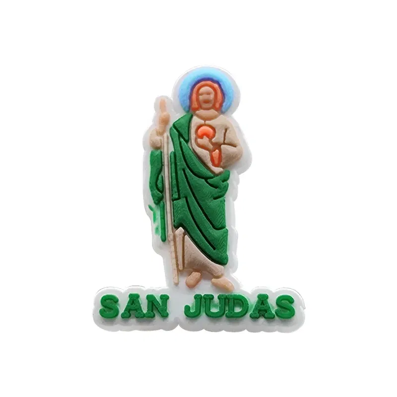 Color: Brown - 1pcs New Shoe Charm Religion PVC Clog Charms Crucifix Blessed Virgin Mary Clog Pin Clips Jeans Garden Sandal Shoe Decoration