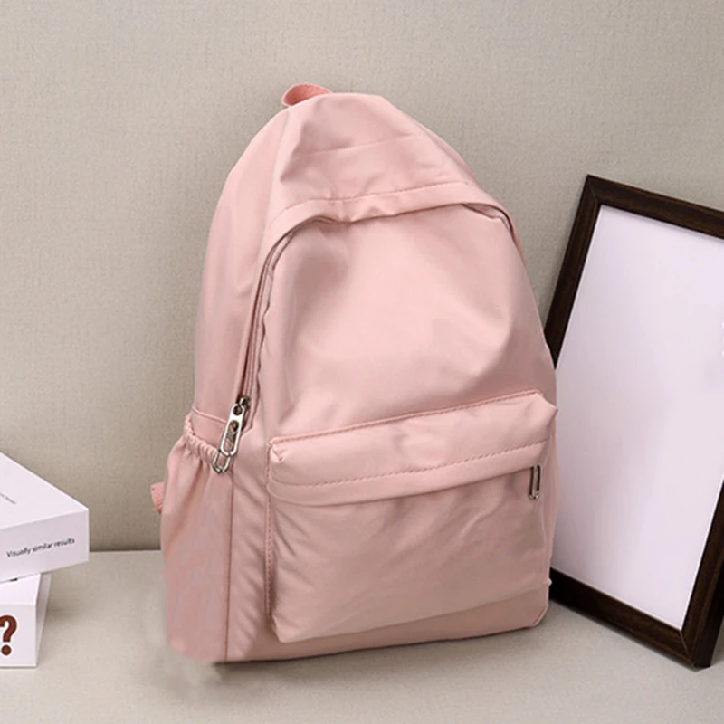 Color: Beige - Women Schoolbag Waterproof Large Capacity School Backpack Smooth Zipper Solid Teens Girl Casual Daypack Bag Student Supply NEW