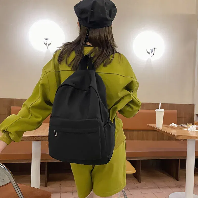 Color: Beige - Women Schoolbag Waterproof Large Capacity School Backpack Smooth Zipper Solid Teens Girl Casual Daypack Bag Student Supply NEW