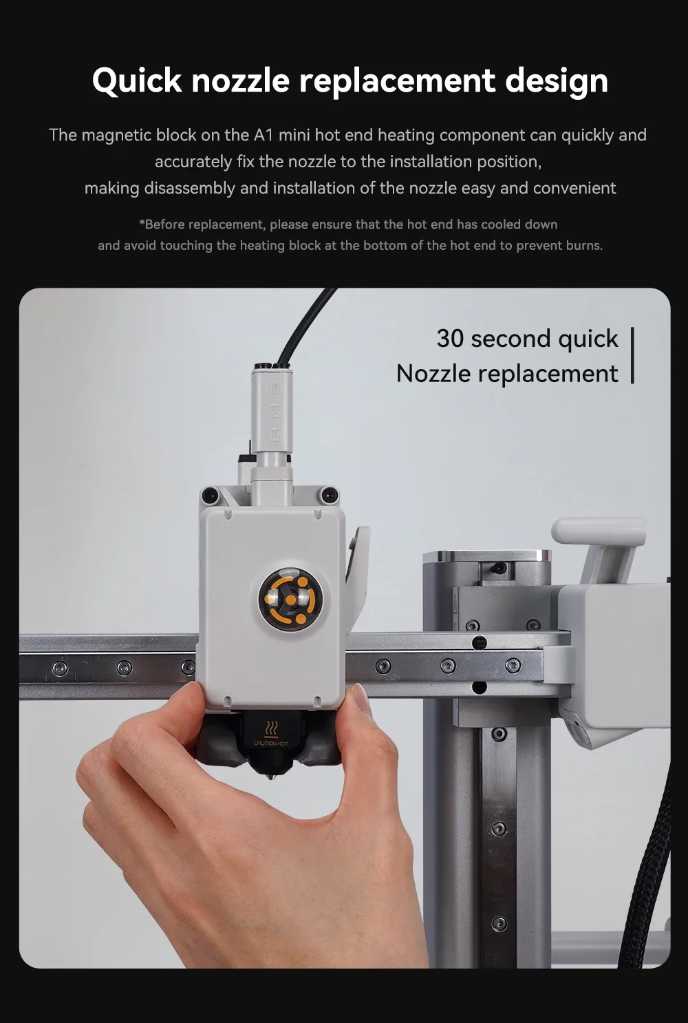 Color: GRAY - Hardened Steel Nozzle For Bambu Lab A1 mini Hotend Kit 0.4/0.6/0.8mm Fast Speed Bambulab A1 Hot End Assembly 3D printer part