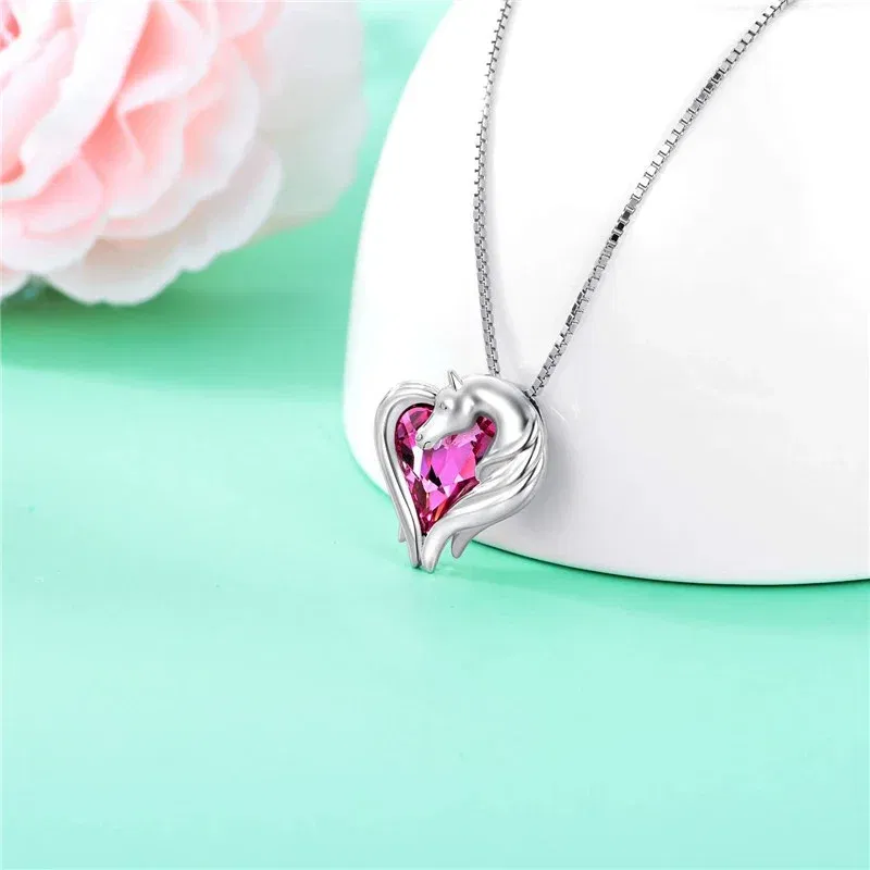 Metal Color: Steel color, Ships From: CHINA - 2 style Silver Horse in Heart Pendant Necklace Animal Jewelry Gift for Teen Girls Lovers Embellished with Crystals