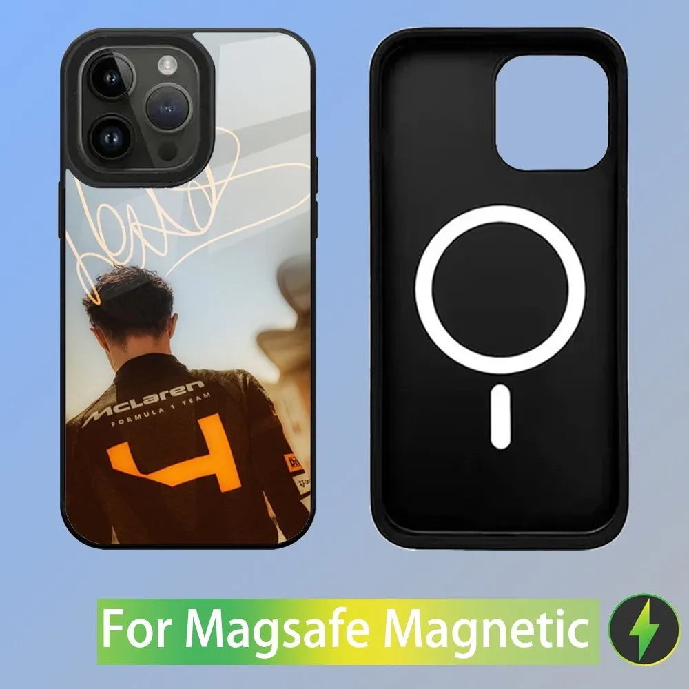 Color: Clear, Material: aluminum - F1 Formula 1 L-Lando Norris Phone Case For iPhone 16,15,14,13,12,11,Plus,Pro,Max Mini Magsafe Magnetic Wireless Charging