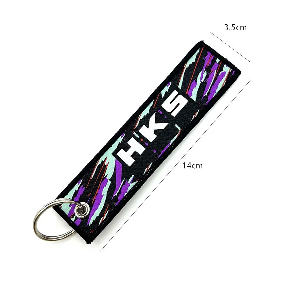 Color Name: Black - JDM HKS Keychain Embroidered Woven Personality Fashion Cloth ADVAN Key Chain Car Motorcycle Key Rings Key Holder Pendant Nos