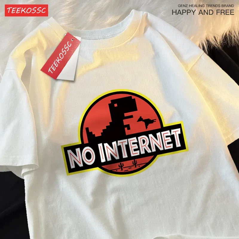 Color: Blue, Size: XL - No Internet Fun Little Dinosaur Short Sleeve Mens Cartoons Cotton Tshirt Summer High Quality Clothing Fashion Oversize T-Shirts