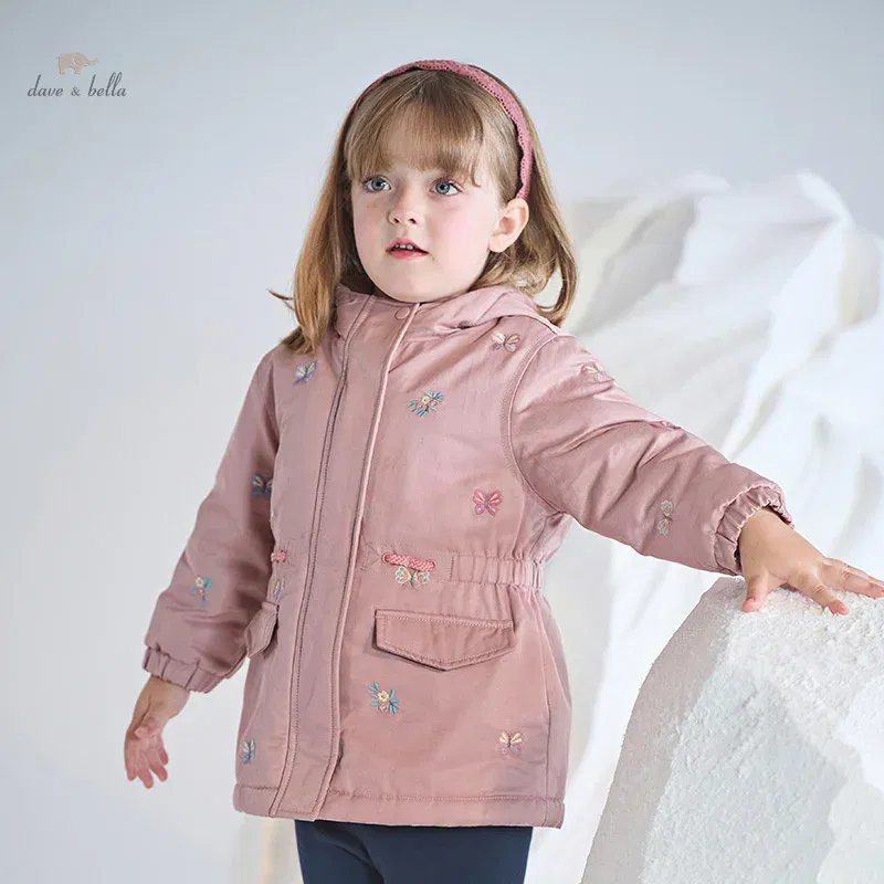 Color: PURPLE, Kid Size: 10 - Dave Bella Children Girls Baby Tops Outerwear 2024 Autumn Winter Thicken Hooded Zipper Gentle Baby Overcoat Outdoor DB4243880