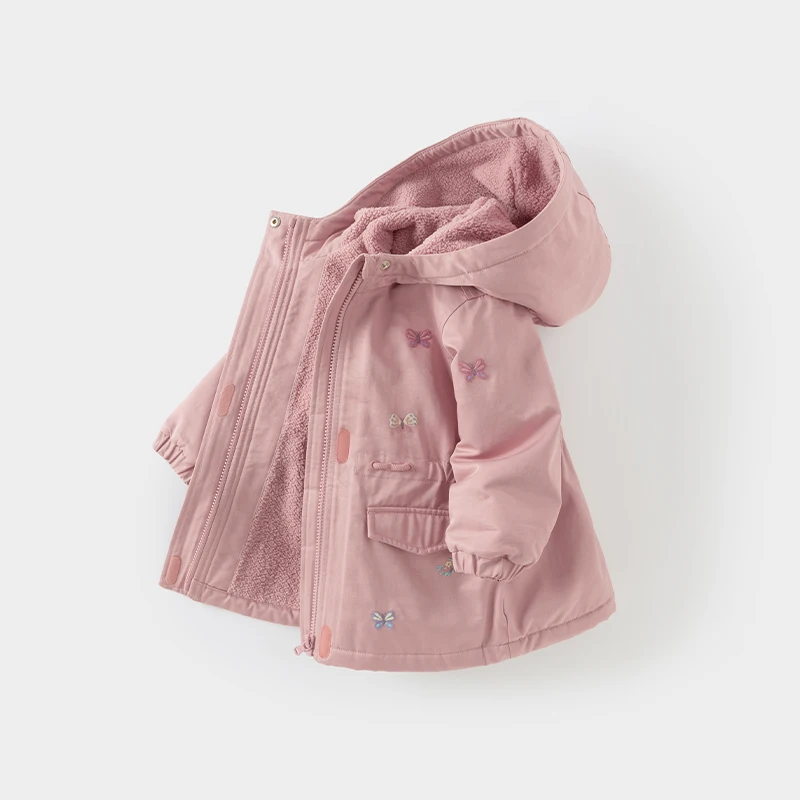 Color: PURPLE, Kid Size: 10 - Dave Bella Children Girls Baby Tops Outerwear 2024 Autumn Winter Thicken Hooded Zipper Gentle Baby Overcoat Outdoor DB4243880