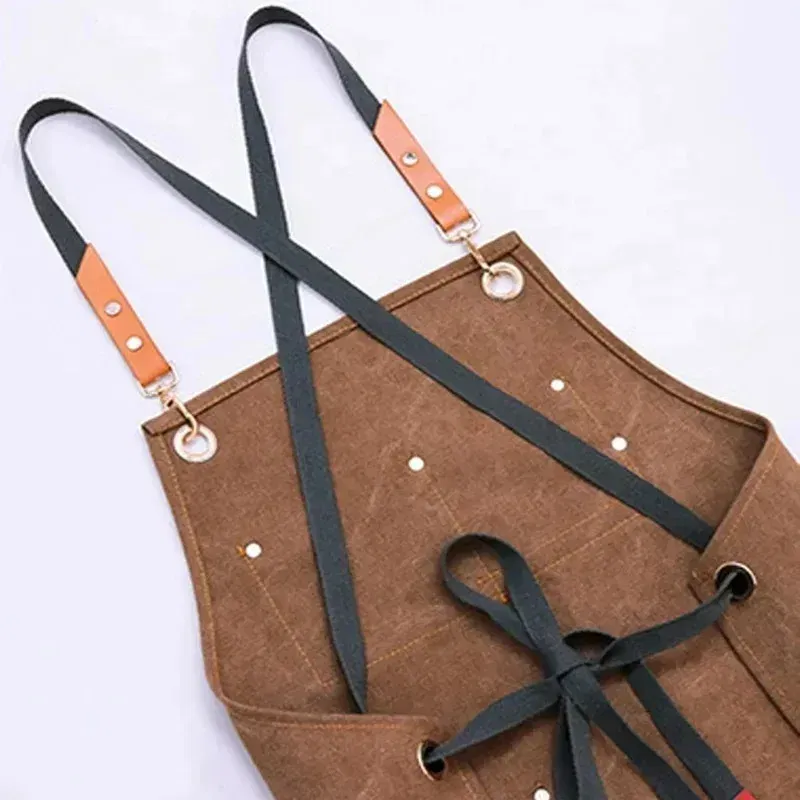 Color: Burgundy - Apron Men Women Aprons W/ Large Pockets Cooking Aprons, Canvas Cross Back Apron Adjustable Strap Baker Apron Kitchen Baking Bib