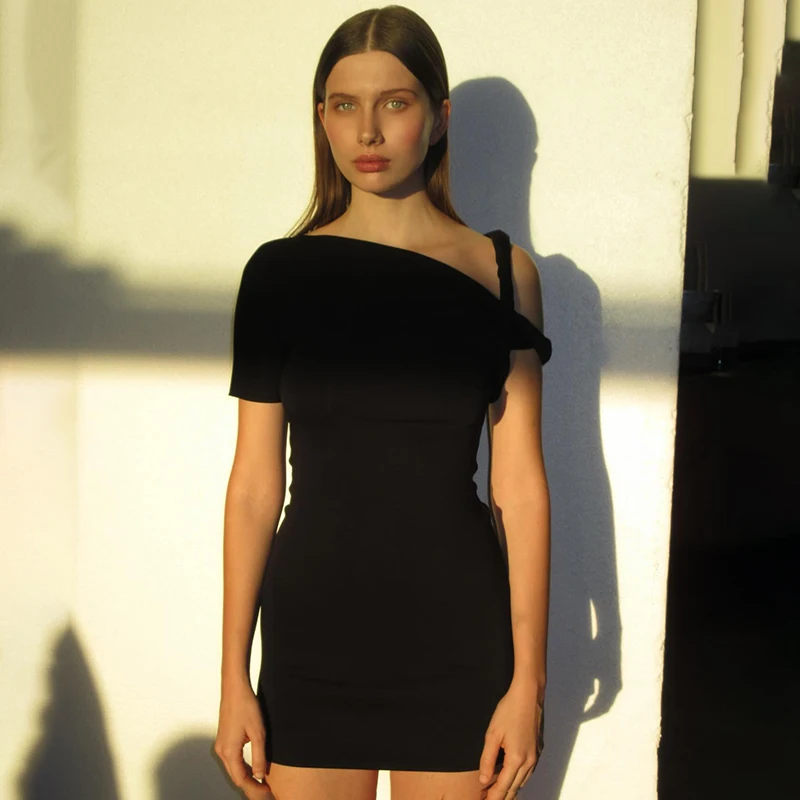 Color: Pink, Size: XL - CUTENOVA Irregular Dress Women Hispter Summer Trend Hollow Knot Solid Simple Casual Stretch Streetwear Thin Midnight Bodycon