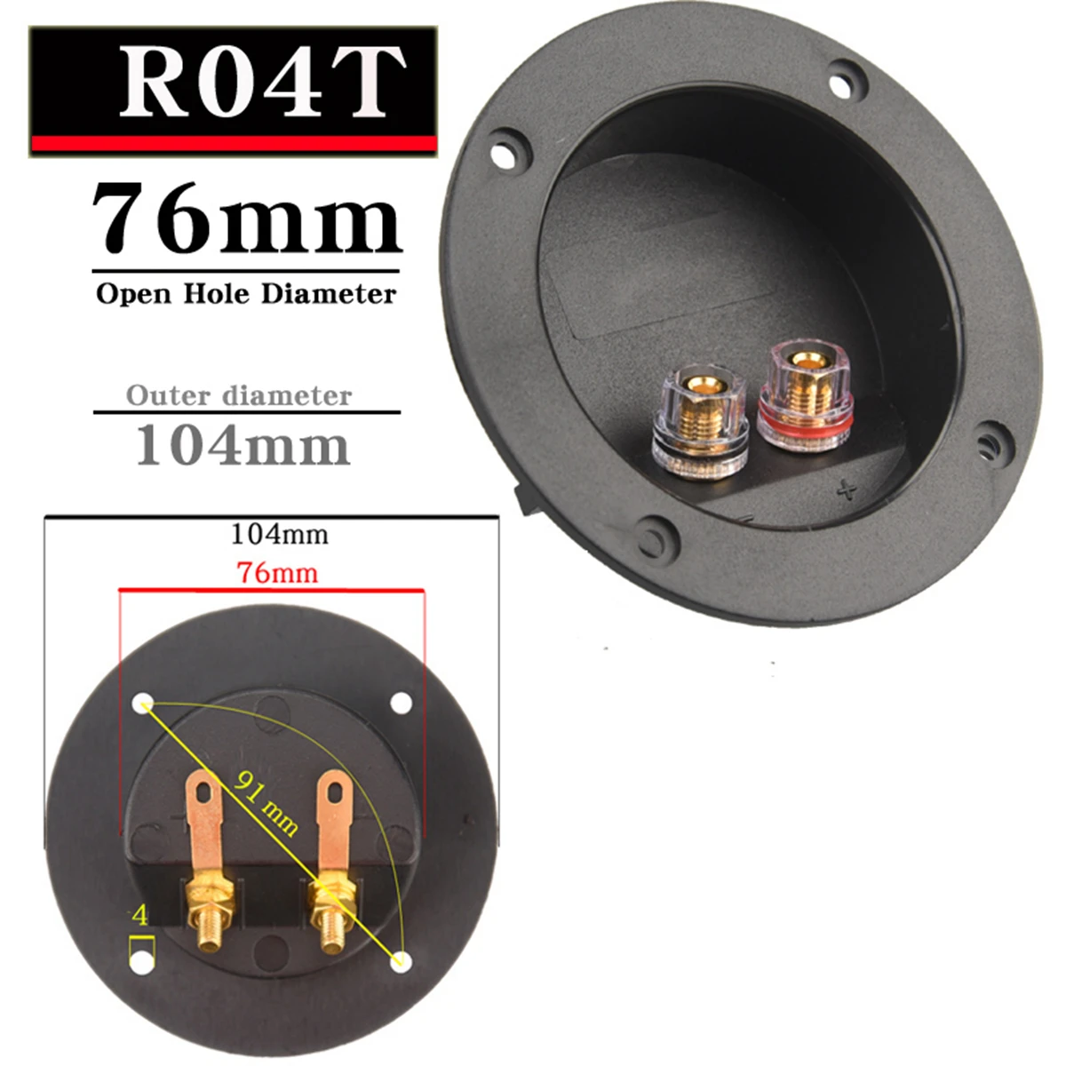 Color: Rose Red, Bundle: Bundle 2 - HIFIDIY LIVE Square circle (Install Hole 49-76) speaker junction Box Terminal Shell 2 copper Binding Post Wire Cable Connector