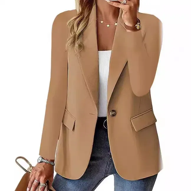 Color: Rose Red, Size: XL - Womens Spring Winter Down Full Long Sleeve Coat Autumn Blazer Button Outwear Suit Cardigan Female