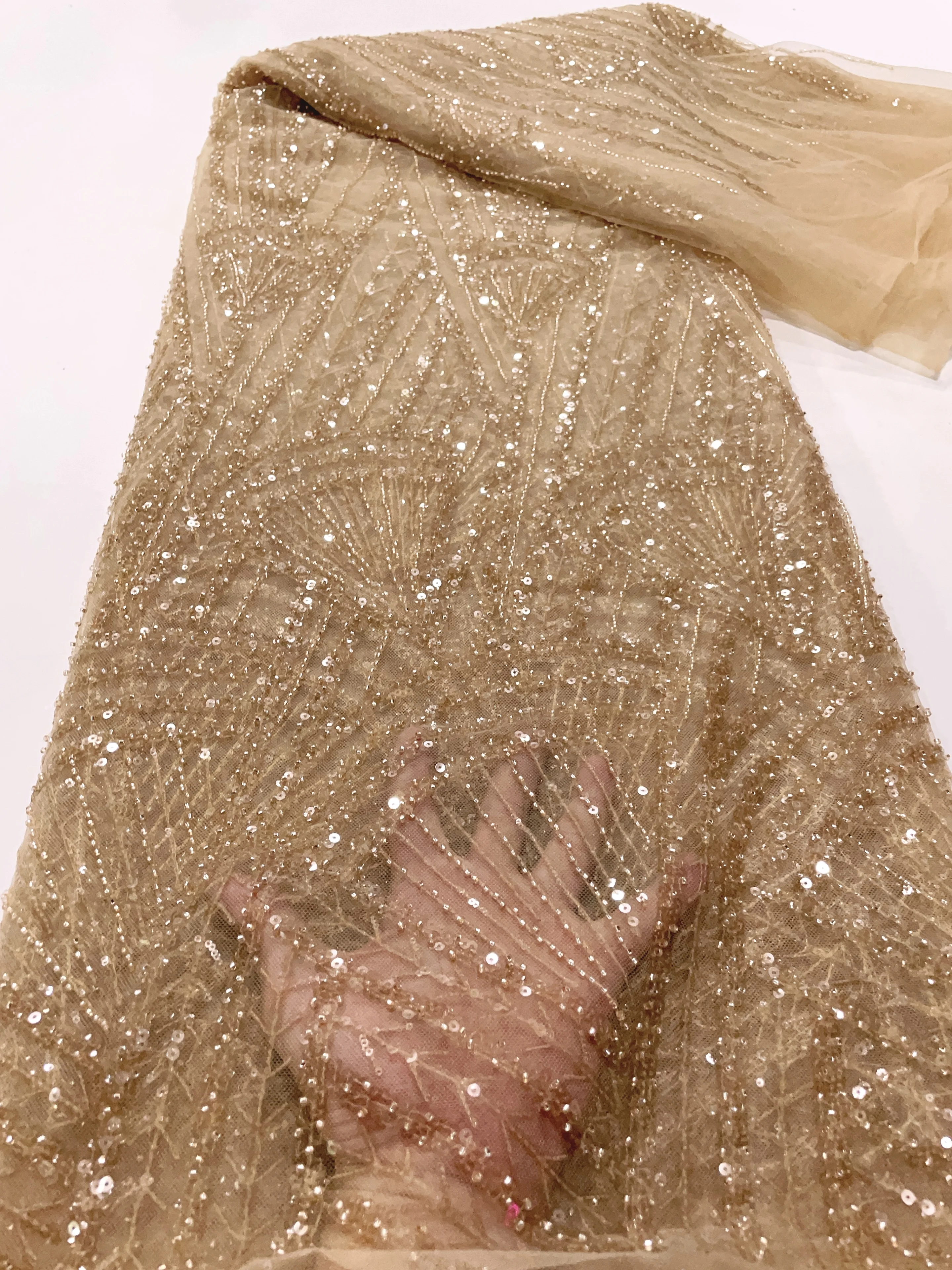 Color: WHITE, Width: 120cm, Length: 5 yards - African Lace Fabric 5 Yards Latest Nigerian Laces Fabric High Quality Embroidered Net Fabric Mesh Lace 2024 French Sequins Lace