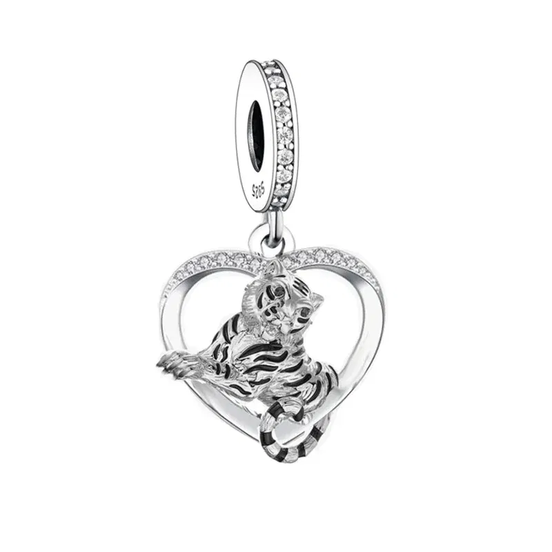 Color: SKY BLUE - Fit Original Pan Charm Bracelet 925 Silver Sheep Tiger Highland Cow Tiger Mexico Axolotl Hamster Bead For Making Berloque