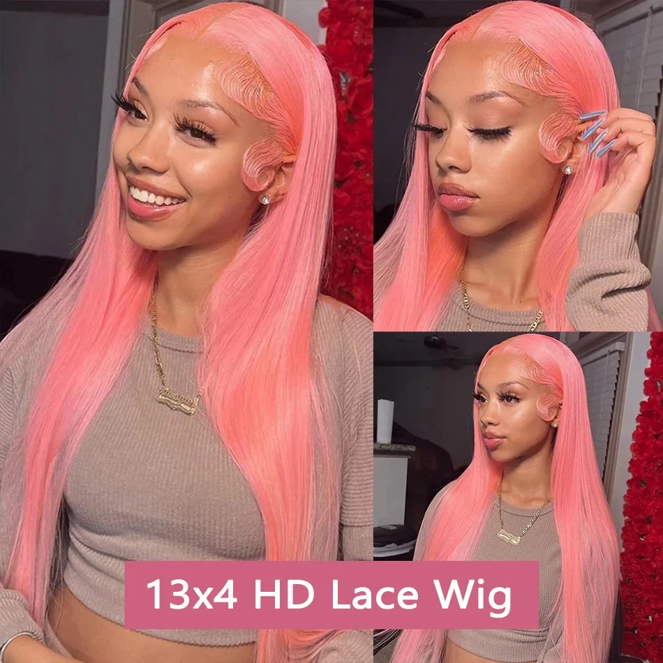 Stretched Length: 18inches, Hair Color: #6, Density: 200%, Ships From: CHINA - Bone Straight 13x6 HD Light Pink Lace Front Wigs 100% Human Hair For Women Brazilian 613 Color 13x4 Lace Frontal Wig Pre Plucked