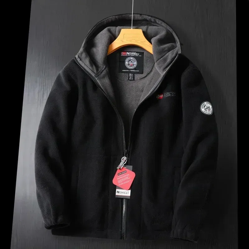 Color: black, Size: XXXL - Winter Wool Jacket Men's High-end Embroidered Thickened Fleece Windproof Jacket Outdoor Snow Cold-proof Men's Warm Hooded Coat