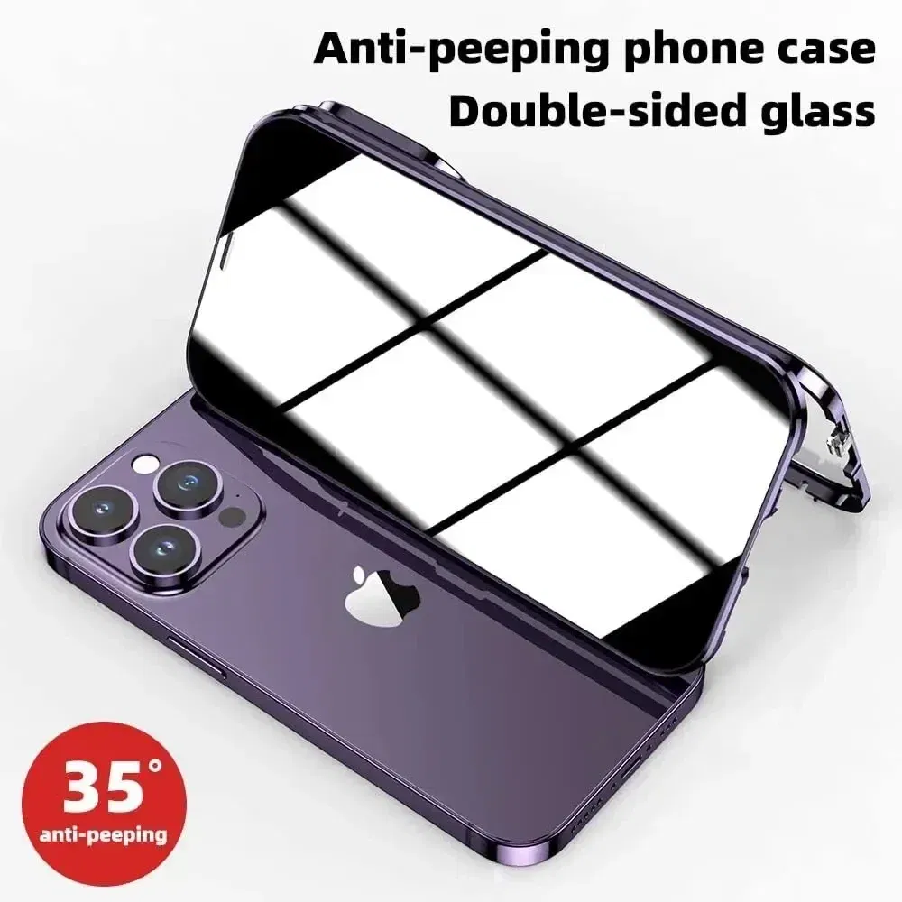 Color: Red, Material: Cotton - Double-Sided Privacy Magnetic Case For iPhone 16 12 13 14 15 11 Pro Max 14 Plus 16 Plus Anti Peeping Full Cover Metal Frame Case