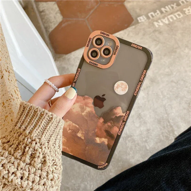 Color: Gold, Material: PP - Retro INS Sunset Sky Clouds Moon Pattern Case For Samsung Galaxy S10 S20 S21 S22 S23 S24 FE Plus Ultra Note 20 Shockproof Cover