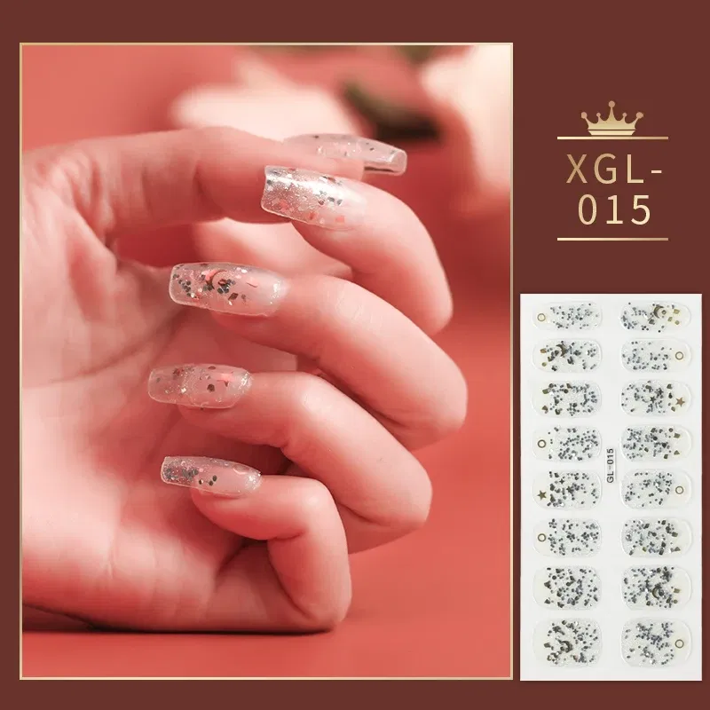Color: Silver - 1 Sheet Glitter Nail Stickers Nail Art Polish Stickers Nail Tips Nail File Adhesive Wraps Manicure Decal Strips Drop Shipping