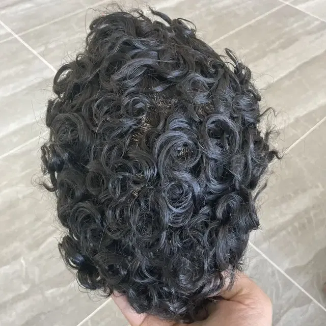 Toupee Color: 1820#, Toupee Density: 130%, Length: 6 inches, Toupee Size: 8x10, Toupee Design: free - 20MM Curly Brown Black Super Durable Mono Lace&Pu Mens Toupee Wig Human Hair 15mm Capillary Prosthesi Weave Replacement For Male