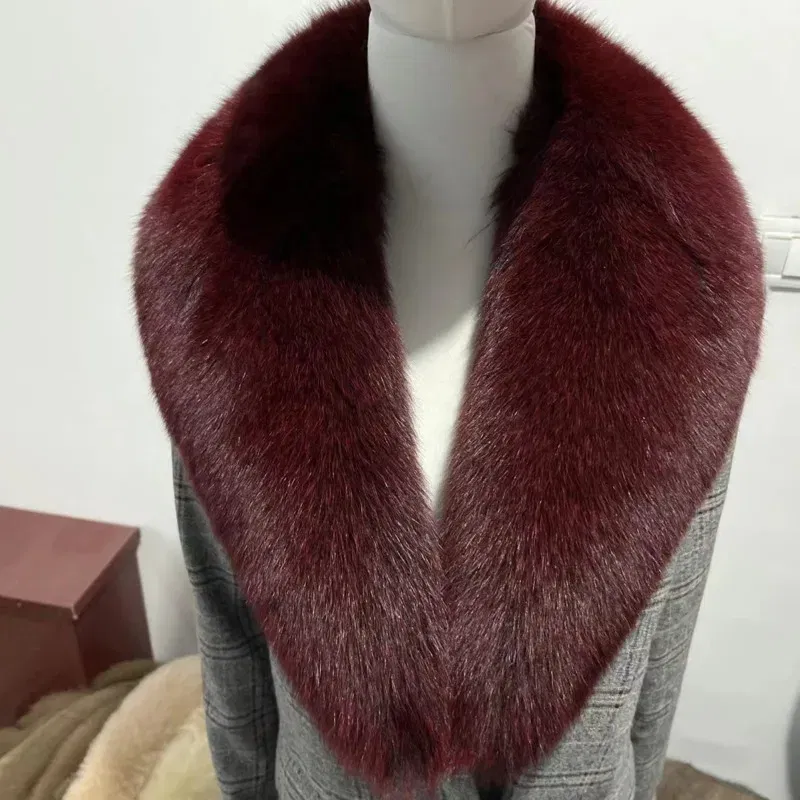 Color: Pink, Size: S - Winter Real Fox Fur Collar Woman Furry Natural Raccoon Fur Scarf Shawls Luxury Neck Warmer Wraps For Coat Fur Scarves Large Size