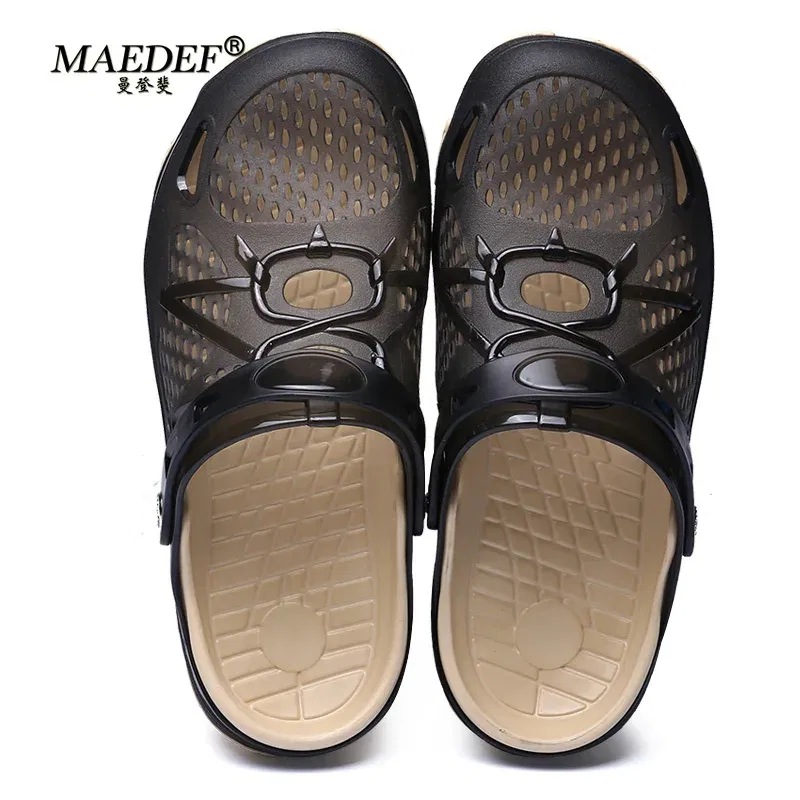 Color: Dark Grey, Shoe Size: 39 - MAEDEF Fashion Men Slippers Summer Waterproof Beach Slippers Hot Sale Casual House Bathroom Slides Non Slip Outdoor Men's Shoes