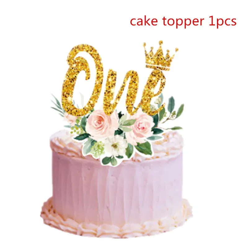 Color: Green - Girls One First Happy Birthday Disposable Tableware Pink Plate Napkins Cup Hat for Baby Shower 1 Year Old Birthday Party Deco