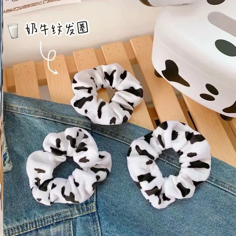 Color: Lavender - Cow Pattern Black and White Scrunchies Autumn Winter Plush Hair Ties Korean Cute Fashion Hair Ribbons Girls Hair Accessorie