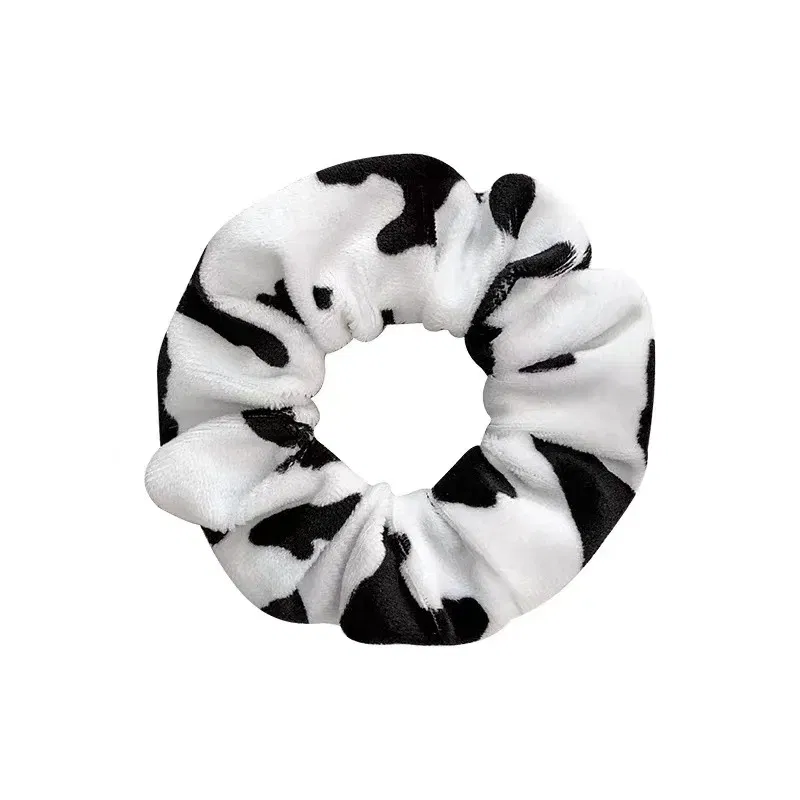 Color: Lavender - Cow Pattern Black and White Scrunchies Autumn Winter Plush Hair Ties Korean Cute Fashion Hair Ribbons Girls Hair Accessorie