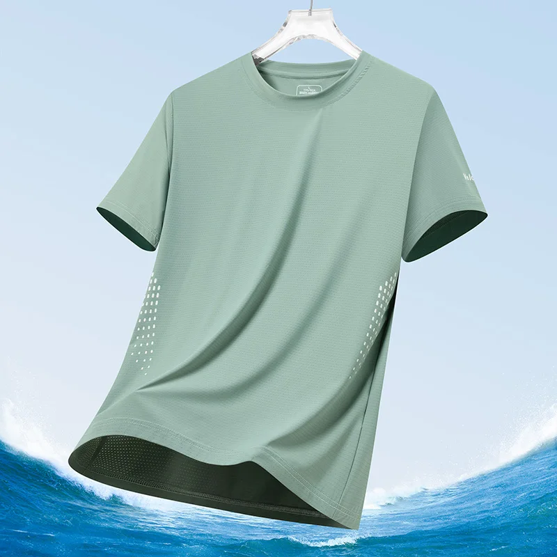 Color: ROYAL BLUE, Size: M - Men's Silk Ice Round Collar T-shirt, Simple Running Fitness Suit, Breathable Thin T-shirt, Quick Dry T-shirt, Summer