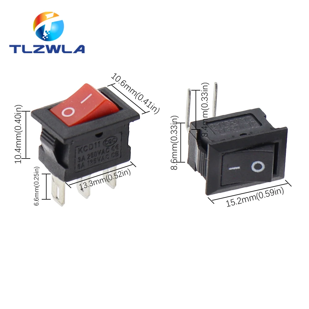 Color: Red, Size: 4XL - 5/10PCS KCD11 Rocker Switch 10*15mm Mini Push Button Switch ON-OFF / ON-OFF-ON 2 Pins / 3 Pins 3A 250VAC / 6A 125VAC 10x15mm