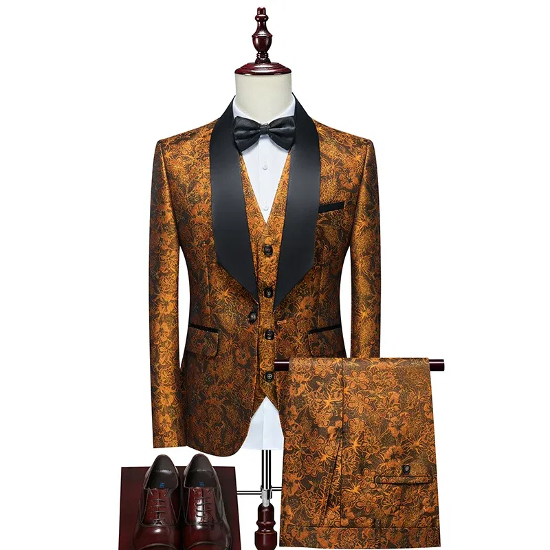 Color: black, Size: XL - Men's Evening Dress Bridegroom Suit British Wedding Business Casual Fashion Three-piece Set with Vest And Trousers Sizes M-6XL