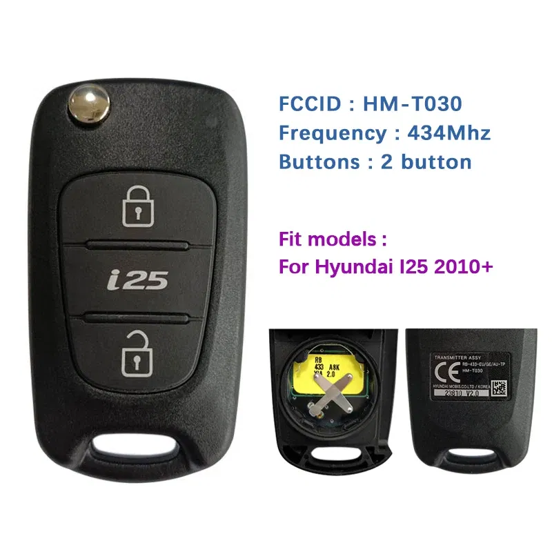 CN020187 Original 2 Button Genuine Key For Hyundai I25 2010 Flip Remote RB-433-EU/GE/AU-TP PN Number HM-T030 PCF7936 Chip 433MHz
