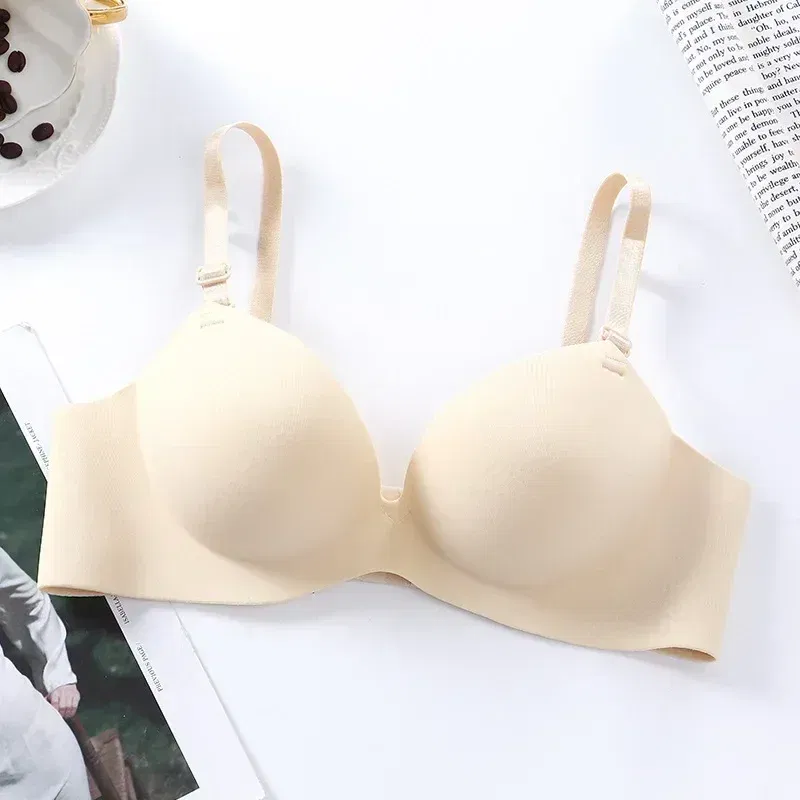 Color: Beige, Bands Size: 34, Cup Size: A - Women Seamless Bra Sexy Push Up Bralette No Wire Girls Students Breathable Lingerie Fashion 3/4 Cup Wireless Female Lingerie