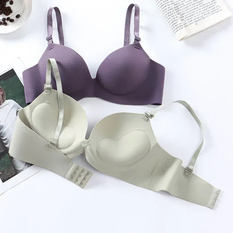 Color: Beige, Bands Size: 34, Cup Size: A - Women Seamless Bra Sexy Push Up Bralette No Wire Girls Students Breathable Lingerie Fashion 3/4 Cup Wireless Female Lingerie