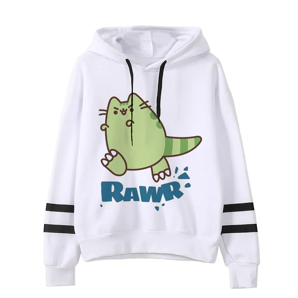 Color: PURPLE, Size: XXL - Women Ullzang Cute Cat Funny Cartoon Sweatshirt Pusheen Cat Kawaii Harajuku Korean Style Hoodies Graphic Fashion Hoody Female