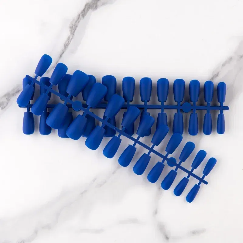Color: Blue - 24Pcs Blue Frosted Matte Square False Nail Ballet Press on Nails Tips for Nails Art Artificial Fingernails Fake Nail
