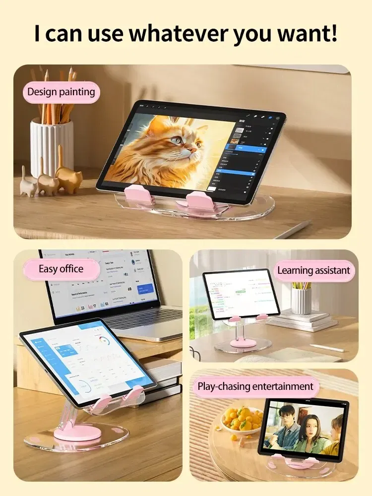 Color: Black - 360?° Rotating Mobile Phone Stand Multi-Functional Flat Support Stand Retractable Mobile Phone Stand Desktop