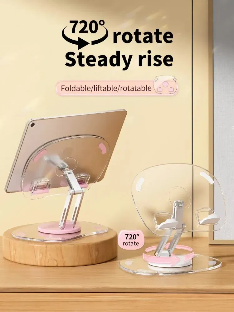 Color: Black - 360?° Rotating Mobile Phone Stand Multi-Functional Flat Support Stand Retractable Mobile Phone Stand Desktop