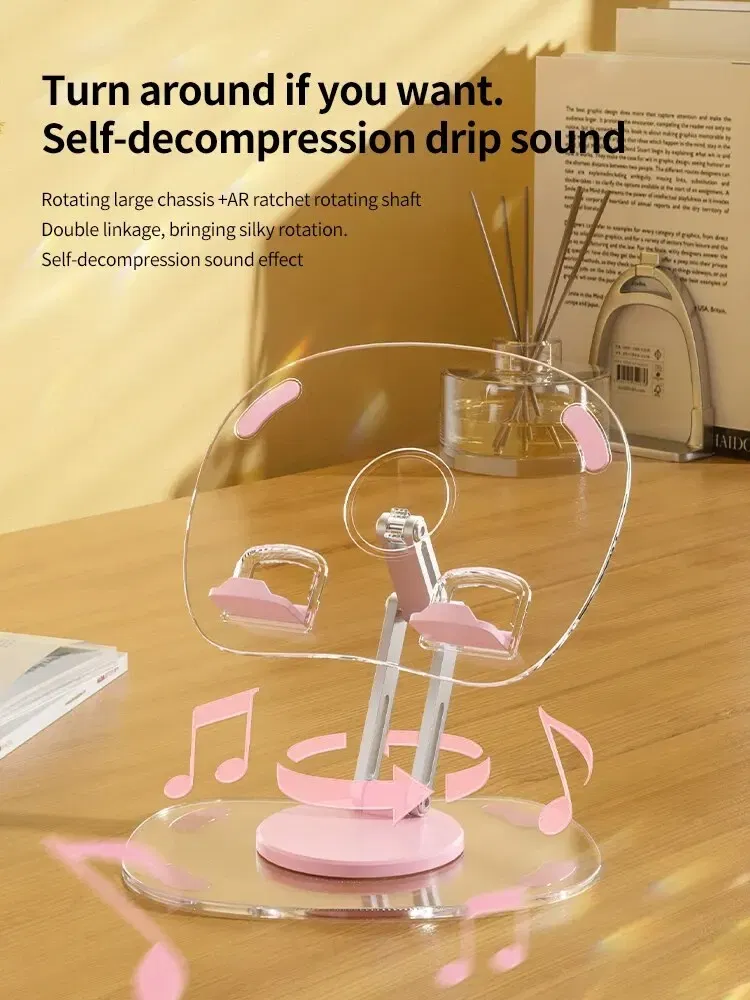 Color: Black - 360?° Rotating Mobile Phone Stand Multi-Functional Flat Support Stand Retractable Mobile Phone Stand Desktop