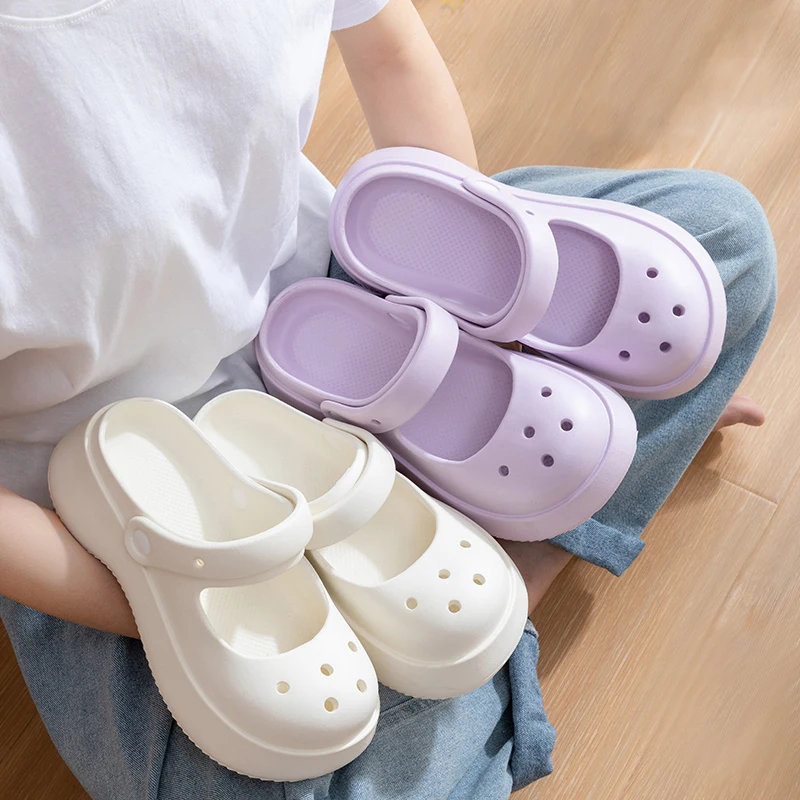 Color: WHITE, Shoe Size: 37 - Summer Women Slippers Fashion Thick Bottom Hole Shoes EVA Slippers Anti Slip Baotou Slippers Outdoor Beach Sandals Slippers