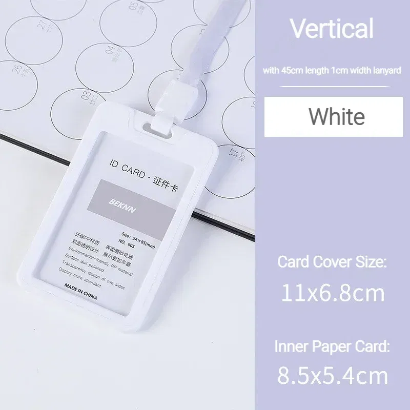 Color: WHITE - Unisex Colorful Employee Id Case with Lanyard Double Side Id Credit Card Holder Access Bus Card Case Badge Holder Card Sleeve