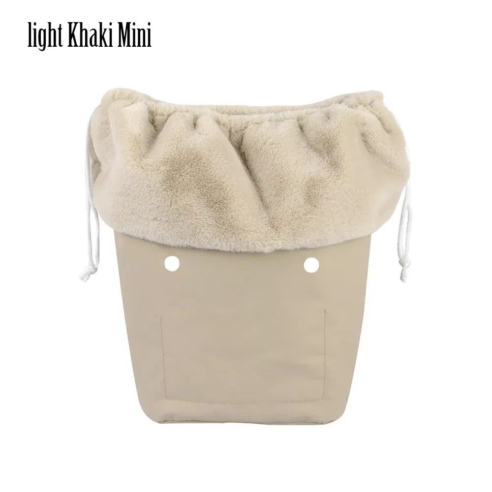 Color: WHITE - 2025 Winter O Bag Large Capacity Classic Mini Plush Fur Furry Organizer Top Drawstring Colorful Inner Insert for Obag Winter