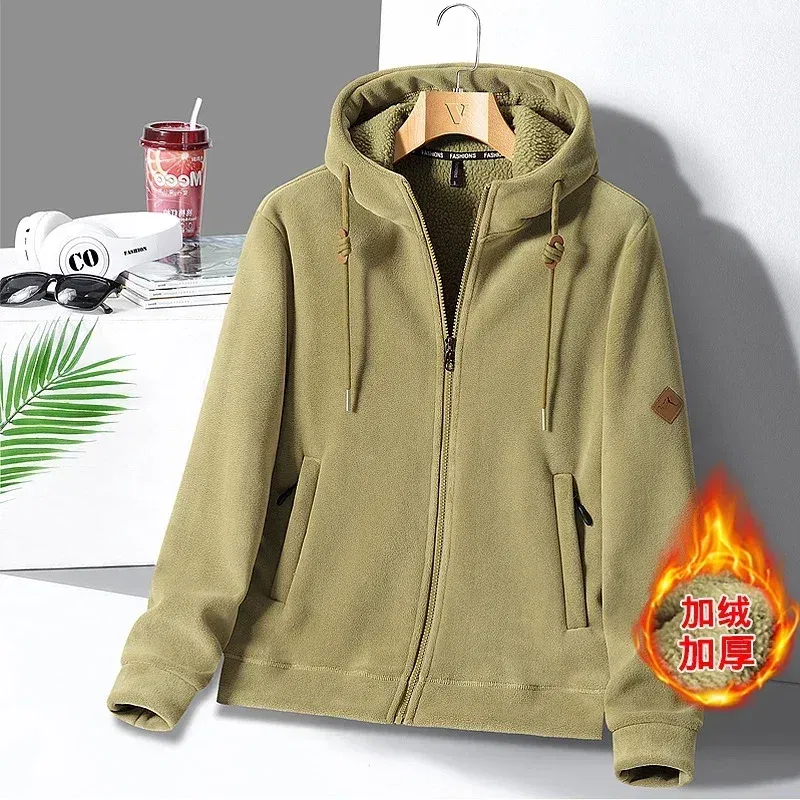 Color: Yellow, Size: L - Winter Warm Cashmere Jacket Mens High-end Ski Fleece Iined Thickened Hoodie Coat Casual Womens Outdoor Camping Cold-proof Jacket