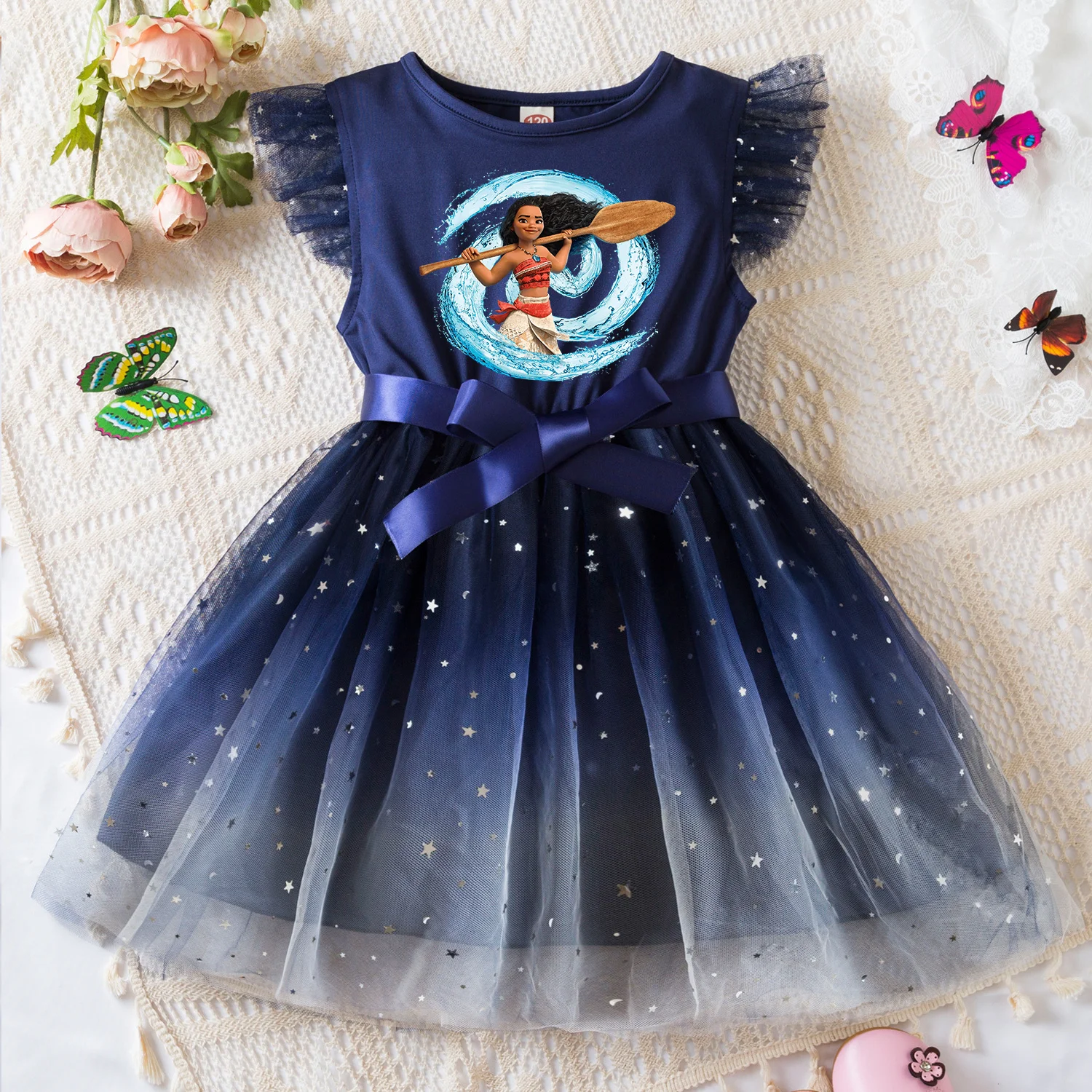 Color: Brown, Size: XS - Moana Summer Toddler Girl Dress Princess Star Baby Girls Clothes Tulle Tutu Dress for Children Party Dress 2-6Y