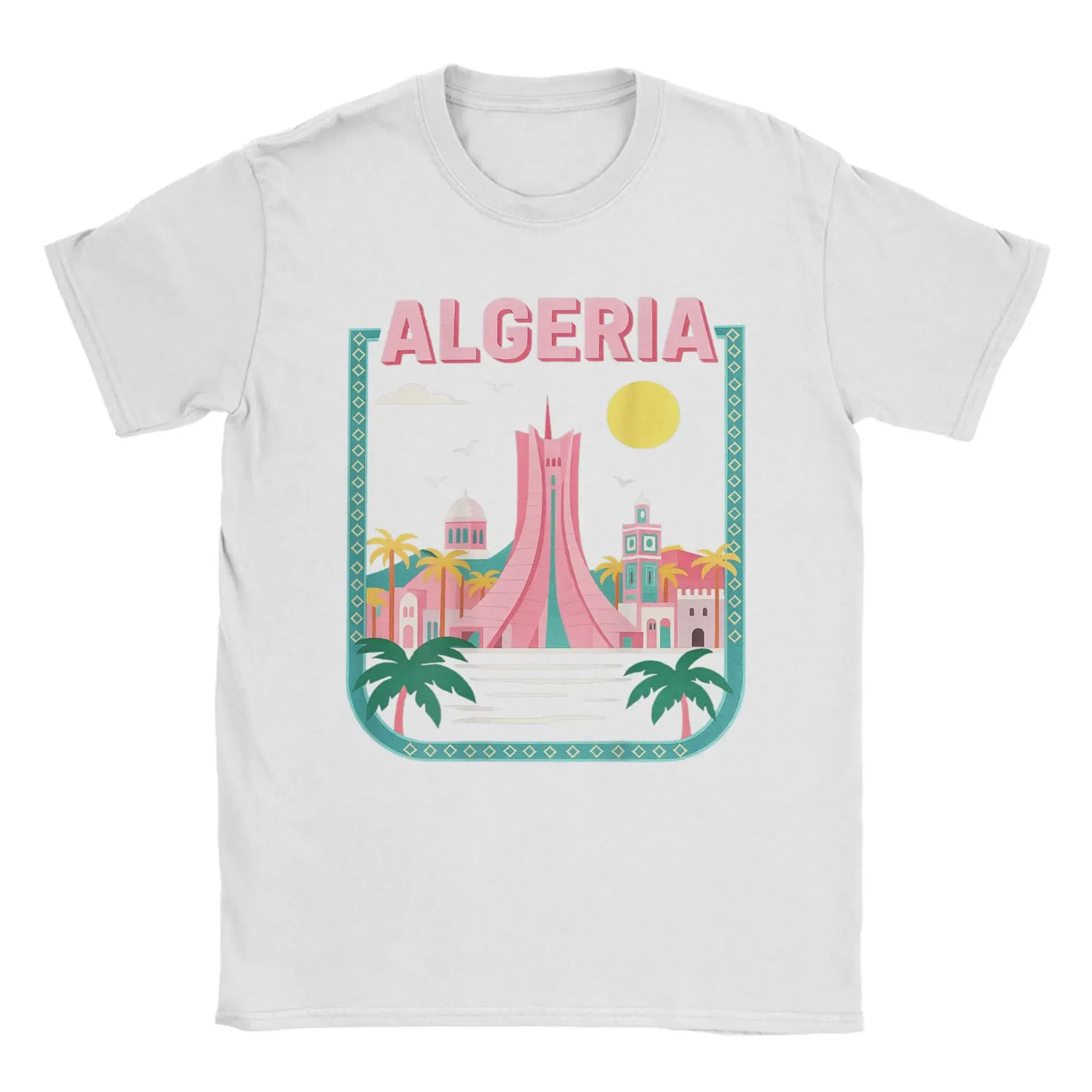 Color: WHITE, Size: L - Men Algeria DZ City Algerian T Shirts Africa Arab Pure Cotton Clothes Hipster Short Sleeve Crewneck Tees Gift Idea T-Shirt