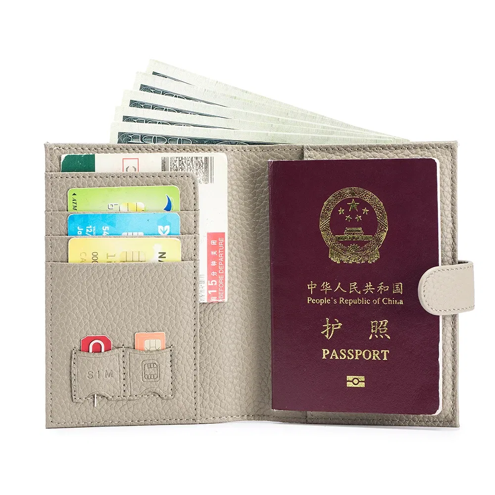 Color: GRAY - Genuine Cow Leather Passport Holder Travel Wallet with Zipper Pocket Card Holder RFID Blocking Bifold Wallet for Men and Women