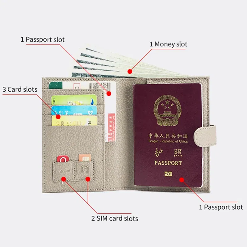 Color: GRAY - Genuine Cow Leather Passport Holder Travel Wallet with Zipper Pocket Card Holder RFID Blocking Bifold Wallet for Men and Women