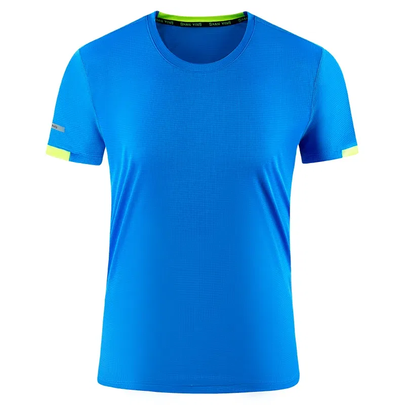 Color: SKY BLUE, Size: XXXL, Ships From: CN - Men's t-shirt quick-drying sports top, custom logo running T-shirt, trainer fitness shirt