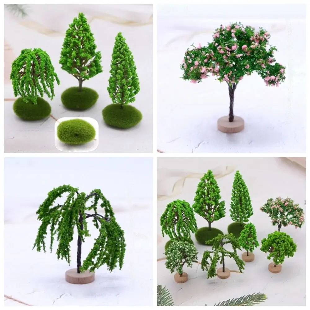 Color: DARK GRAY - Artificial Moss Rocks/Wooden Base Model Trees Simulation Plastic Dollhouse Mini Tree Natural Green Bonsai Figurine
