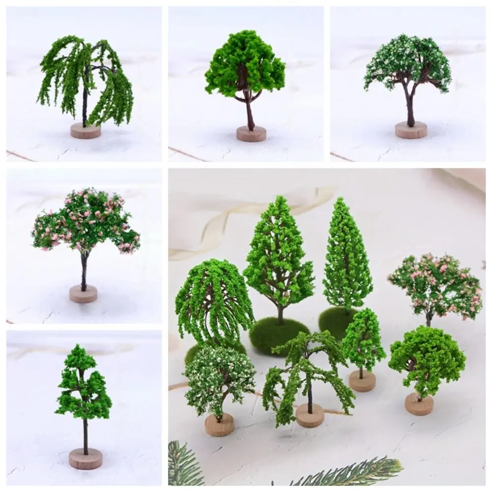 Color: DARK GRAY - Artificial Moss Rocks/Wooden Base Model Trees Simulation Plastic Dollhouse Mini Tree Natural Green Bonsai Figurine
