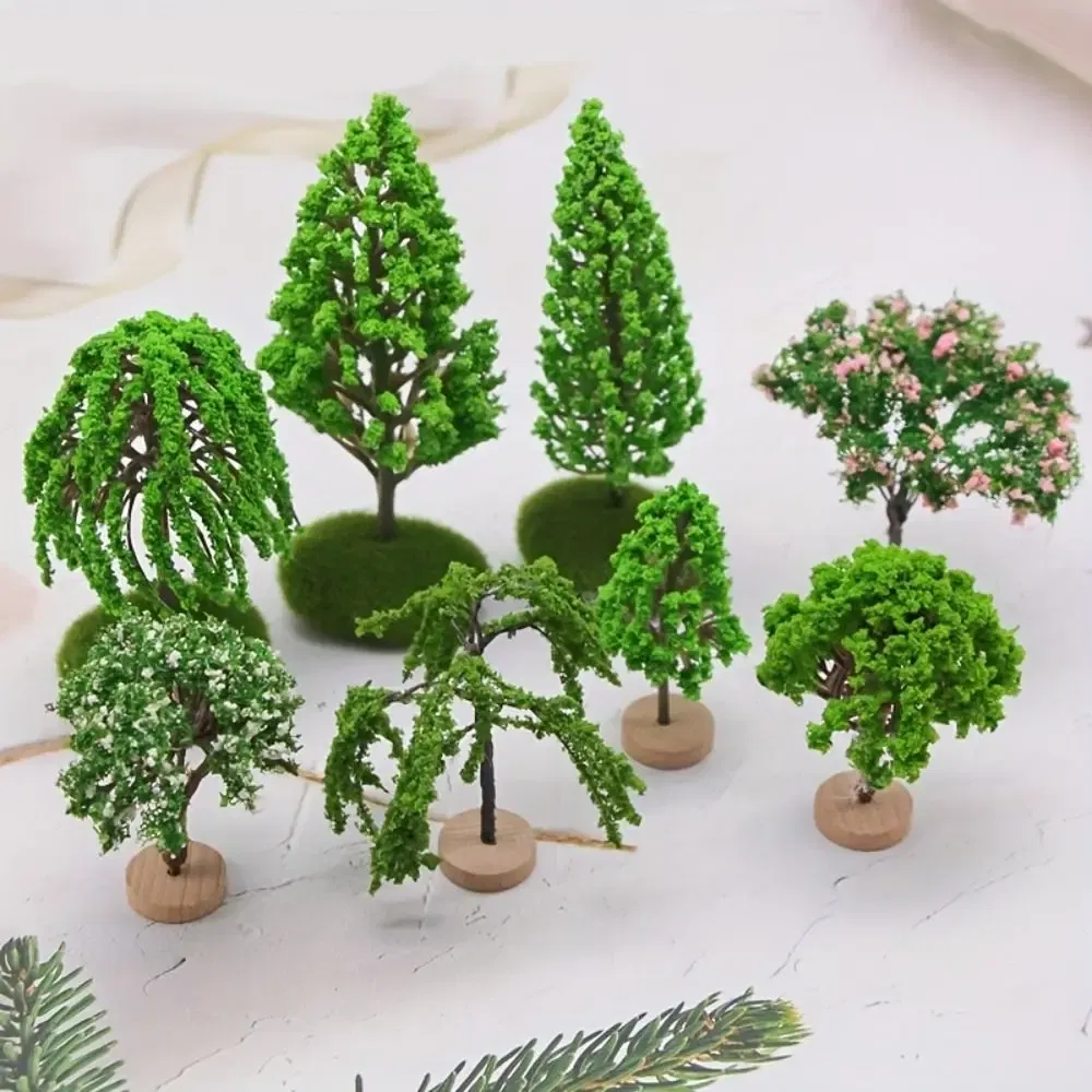 Color: DARK GRAY - Artificial Moss Rocks/Wooden Base Model Trees Simulation Plastic Dollhouse Mini Tree Natural Green Bonsai Figurine